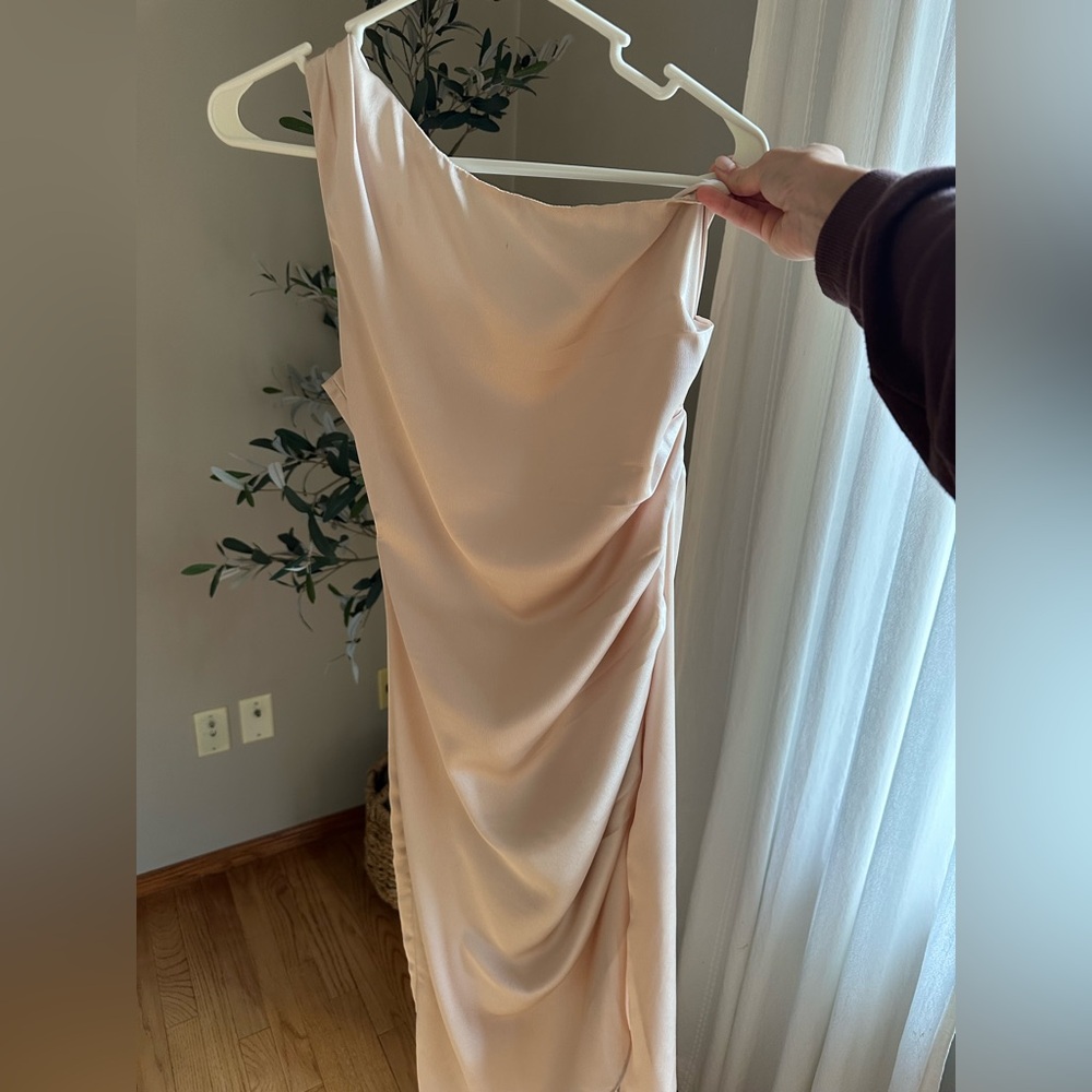 Vici Cream Asymmetrical Ruched One Shoulder Dress